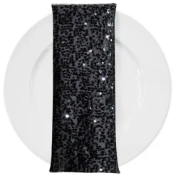 Taffeta Sequins (w/ Poly Lining) Table Napkin in Black