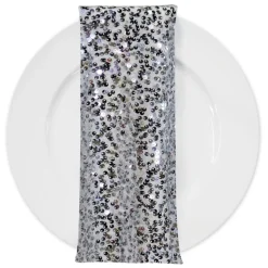 Taffeta Sequins (w/ Poly Lining) Table Napkin in Silver on White