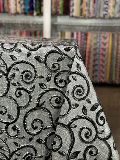 Tuscany Jacquard (Reversible) Table Linen in Black and Silver