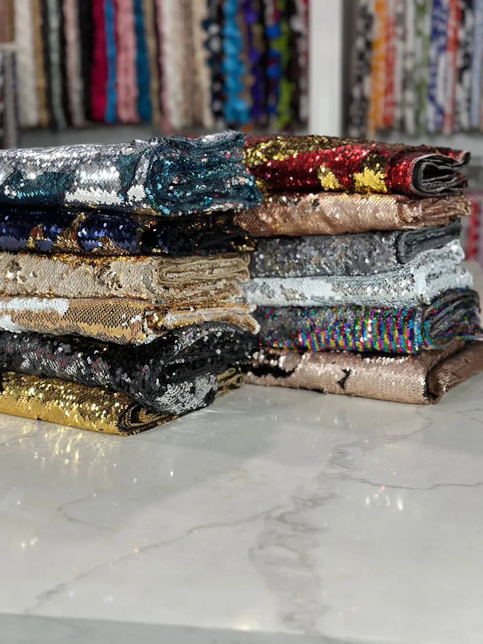 Two-Tone Sequins Table Linen in Rainbow