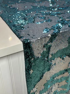 Two-Tone Sequins Table Linen in Turquoise and Silver