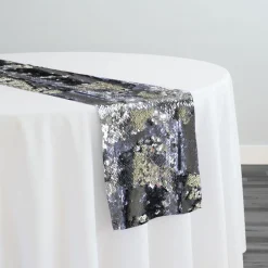 Two-Tone Sequins Table Runner in Pewter and Silver