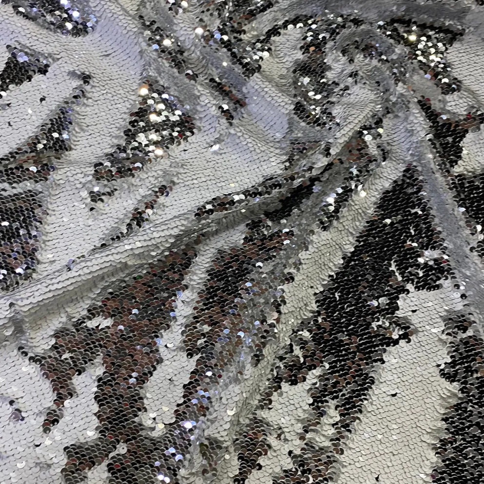 Two-Tone Sequins Table Runner in White and Silver
