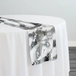 Two-Tone Sequins Table Runner in White and Silver