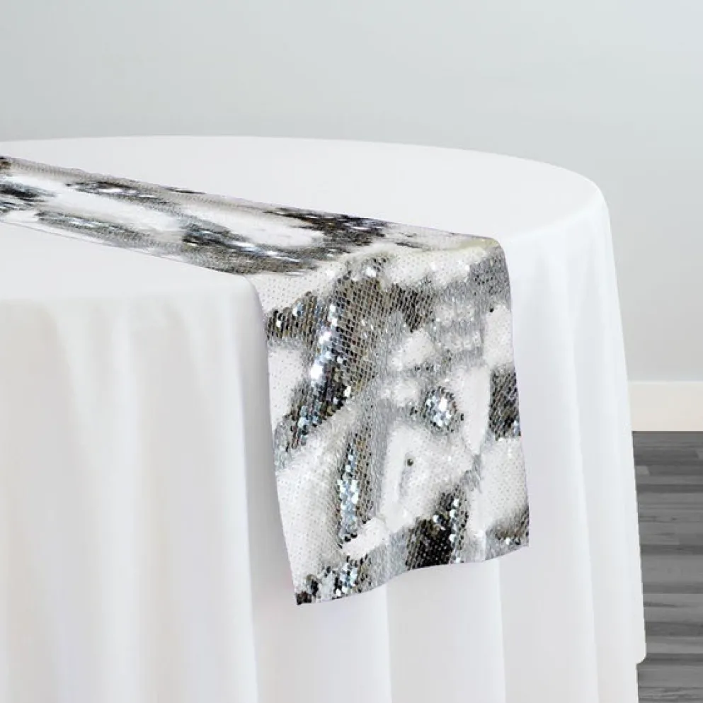 Two-Tone Sequins Table Runner in White and Silver