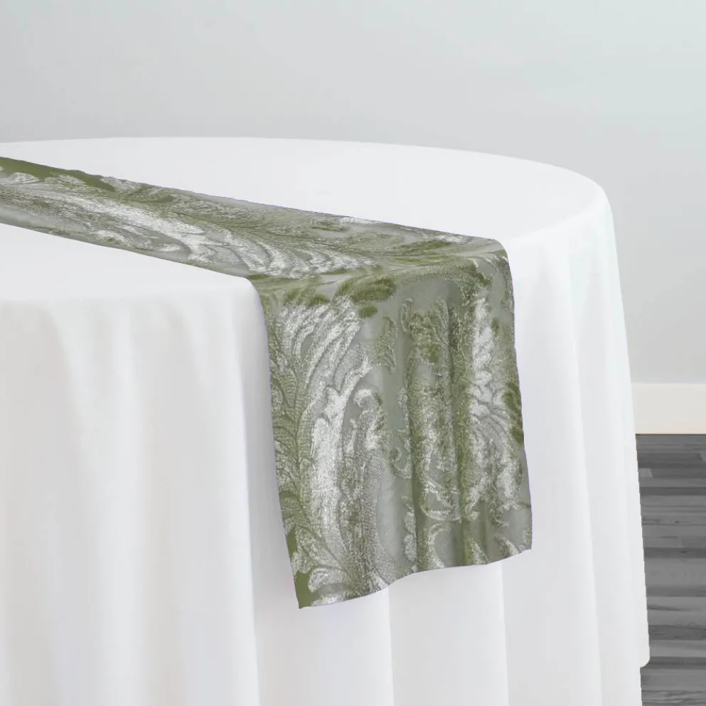 Victorian Jacquard Sheer Table Runner in Sage