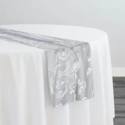 Victorian Jacquard Sheer Table Runner in Silver